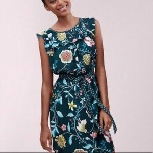 Loft Floral Green Vine Flutter Cap Sleeve Dress size S